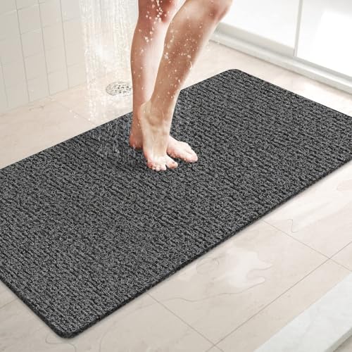 LuxStep Shower Mat Bathtub Mat,Non-Slip Bath Mat with Drain, Quick Drying - color: Black, size: 36" x 16" (Rectangular)