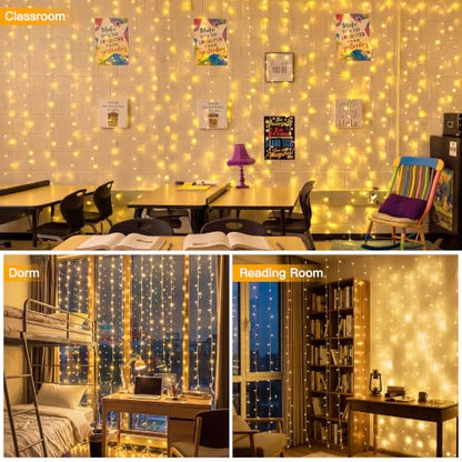 Ollny Curtain Lights 600 LED 19.7x9.8ft, Outdoor Waterproof String Lights - color: Warm White, size: 600 LED