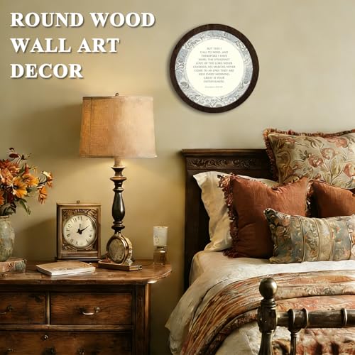 CFFJLHN Christian Bible Wall Art Decor, Lamentations Bible Verse Religious Scripture Round Wood Hanging Wall Decor for Home Bedroom Living Room Church Prayer Room, 10x10 Inch - color: Christ-2