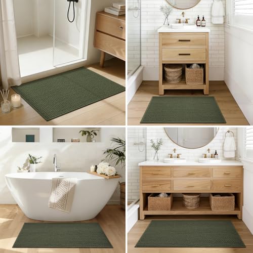 Color&Geometry Green 30x17 Waffle Bath Mat, Rubber Non Slip Bathroom Rug - color: Green, size: 17"x30"