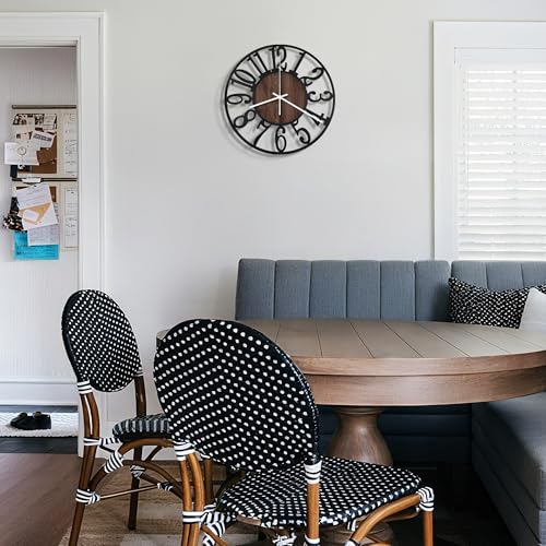Maxstar 10" Silent Wall Clock – Battery Operated, Rustic Metal & Wood - color: Brown, size: 10 Inch