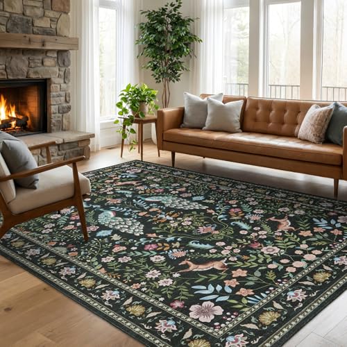 Garvee Floral 5x7 Area Rugs Washable Living Room Rug Entryway Rug Green - color: Green, size: 5' x 7' (Rectangular)