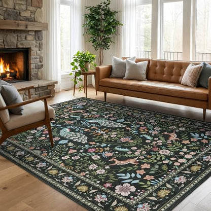 Garvee Floral 5x7 Area Rugs Washable Living Room Rug Entryway Rug Green - color: Green, size: 5' x 7' (Rectangular)