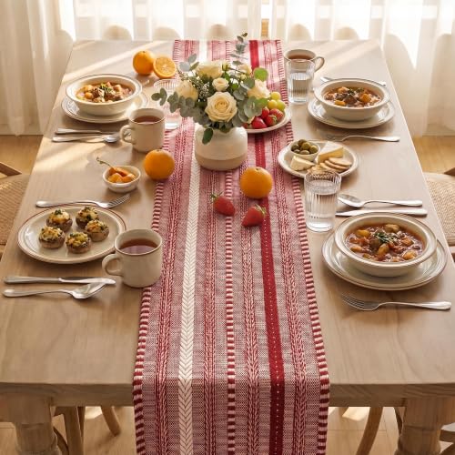 Artoid Mode Xmas Red Farmhouse Stripe Braided Table Runner 12x72 Inch - color: Christmas Red, size: 12" x 72", Table Runner