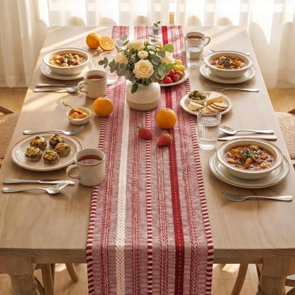 Artoid Mode Xmas Red Farmhouse Stripe Braided Table Runner 12x72 Inch - color: Christmas Red, size: 12" x 72", Table Runner