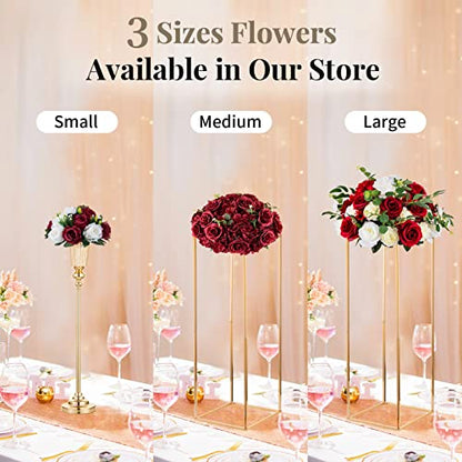 NUPTIO Flower Centerpieces for Tables, Fake Rose Balls, Burgundy & White - color: Burgundy & White, size: 2 Pcs