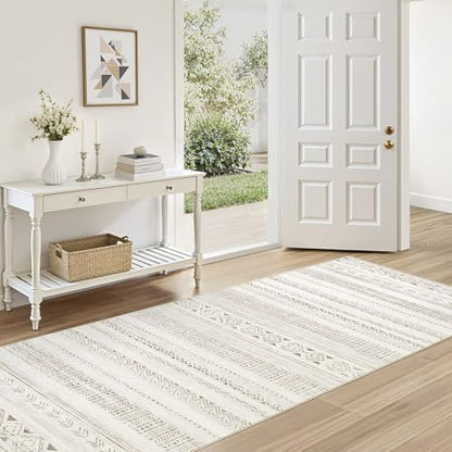 cotiled Hallway 3x8 Runner Rugs Washable Boho Moroccan Soft Rug - color: Light Brown/Cream, size: 3' x 8' (Runner)