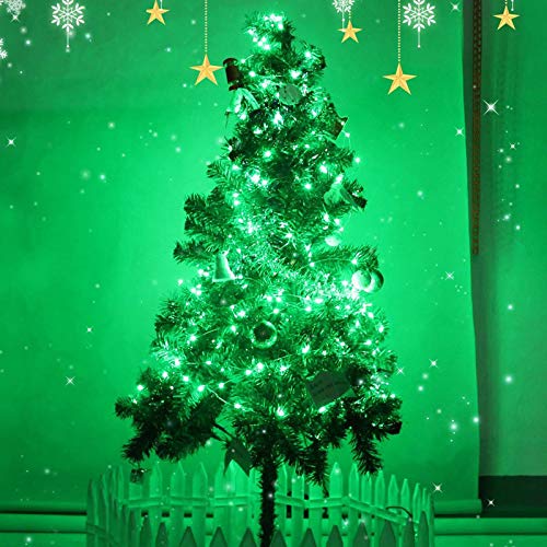 RUICHEN Fairy Lights Plug in, 33 Ft 100 LED Silver Wire Lights, Green - color: Green
