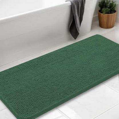 Chenille Bath Rug Runner, Ultra Soft Absorbent Bathroom Mat, Non-Slip PVC Backing, Machine Washable, 47x24, Dark Green - color: Dark Green, size: 2' x 3'11" (47"x24")