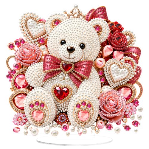 Yunzlly Stand Up Diamond Art Painting Kit, Desktop Gem Painting Ornament Kit for Adults, Tabletop Acrylic Diamond Board Painting (Bear) - color: Bear
