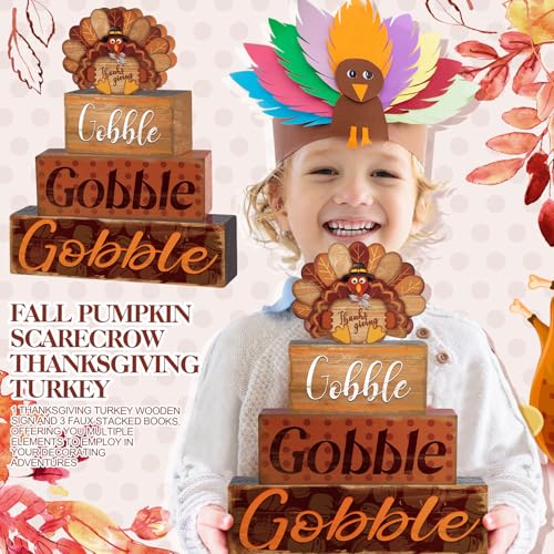 4 Pcs Thanksgiving Decor for Home Turkey Cute Wooden Sign with Sayings - style: Turkey