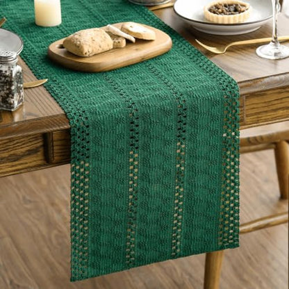 Artoid Mode Dark Green Woven Farmhouse Hollow Table Runner 12x36 Inch - color: Dark Green, size: 12" x 36", Table Runner