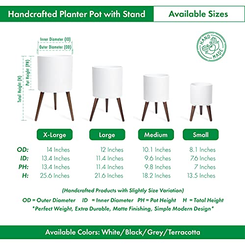 D'vine Dev 10 Inch Planter Pot with Wood Stand, White, 88-O-B-1 - color: Matte White, size: Medium