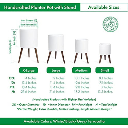 D'vine Dev 10 Inch Planter Pot with Wood Stand, White, 88-O-B-1 - color: Matte White, size: Medium