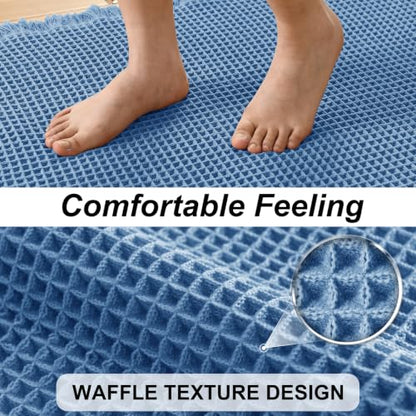 JIUZHEN Set of 2 Waffle Bathroom Rugs Boho Bath Mats 16"x24"+24"x36", Blue - color: Blue, size: 16"x24" + 24"x36"