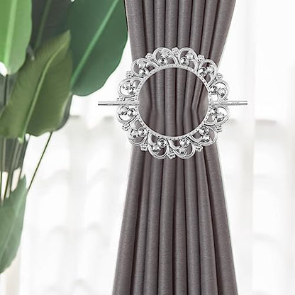 2pcs Silver Curtain Tiebacks, Round Drapery Holdbacks, 12 Crystals - style: 12 Crystals Silver
