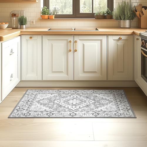 Lessymo 2 x 3 Entryway Rug Machine Washable Boho Area Rug for Bedroom, Grey - color: Grey Beige, size: 2' x 3' (Rectangular)