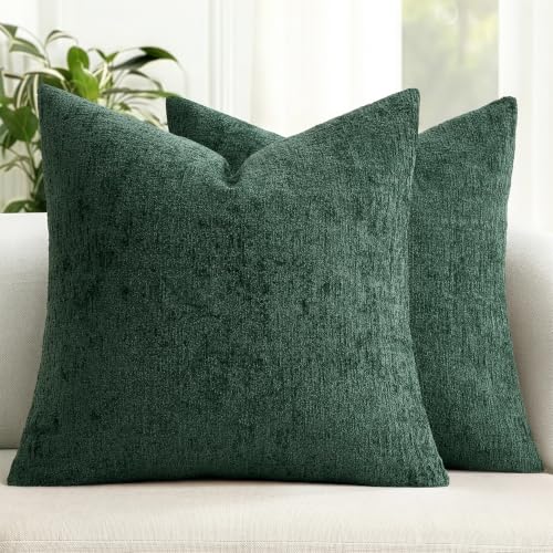 MIULEE Christmas Couch Pillow Covers Textured Chenille 18x18 Dark Green - color: Dark Green, size: 18" x 18" (Pack of 2)