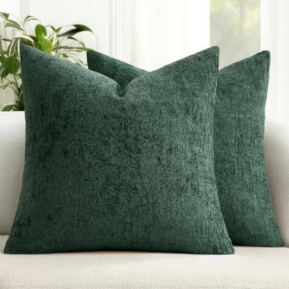 MIULEE Christmas Couch Pillow Covers Textured Chenille 18x18 Dark Green - color: Dark Green, size: 18" x 18" (Pack of 2)
