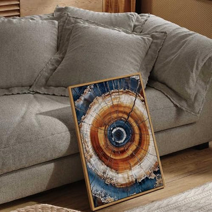 BingruiArt Faux Wood Tree Ring 05 Canvas Wall Art 16x24 Framed - color: Tree Ring - 05, size: 24"L x 16"W