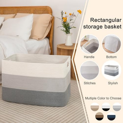 OIAHOMY Blanket Basket Laundry Basket Dog Toy Basket 108L Gradient Grey - color: Gradient Grey, size: 25”x16”x16”