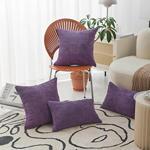 Home Brilliant Purple Pillows Covers Sofa Pillows Set of 2 Decorative Striped Velvet Throw Pillow Cases, 40cm, 16 x 16 Inch, Eggplant - color: Eggplant, size: 16" x 16" (Pack of 2)