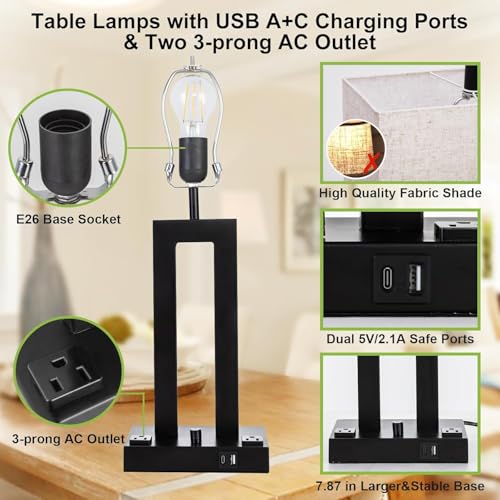 22" Table Lamps for Bedroom, Modern Bedside Lamps with Charging Ports - color: Beige