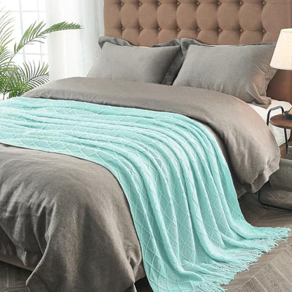 inhand Mint Green Knitted Throw Blanket for Couch and Bed, 50"x60" - color: Mint Green, size: 50"x60"