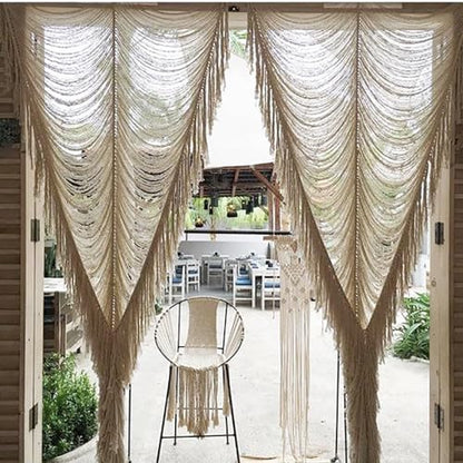 Macrame Curtain Handmade Boho Doorway Window Divider Fiber Art 41" W*75" L - color: Ivory1