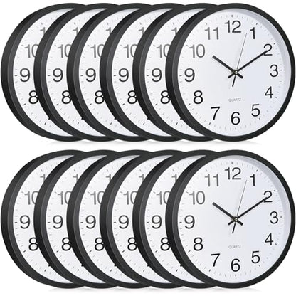 Inbagi 12 Pcs Silent Wall Clocks 12 Inch Large Quartz Analog Clock Black - size: 12 Inch