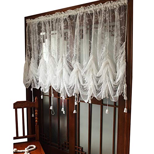 FADFAY Lace Balloon Curtain White Adjustable Tie-Up Curtain Shade, Embroidered Semi Sheer Farmhouse Drape for Living Room Bedroom Dining Room, 1 Panel Floral Tulle Curtains for Windows-78''59'' - size: 78"W x 59"L (Pack of 1)