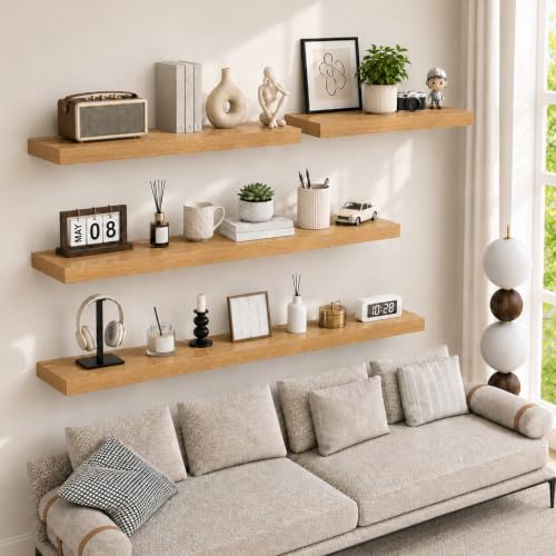 RICHER HOUSE 55 Inch Long Floating Shelves, 12" Deep Wood Wall Shelf, Oak - color: Oak, size: 55in