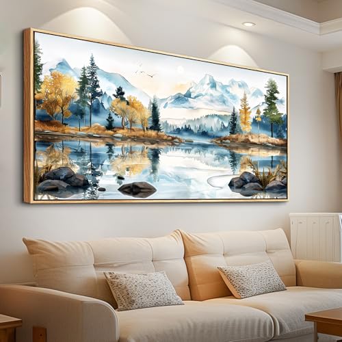 ERQINHUA Large Canvas Wood Framed Abstract Wall Art Living Room Wall Decor for Bedroom Office Decoration Watercolour Paint Tree Lakeside Landscapes Picture Artwork Home Decor Ready to Hang 30x60 In - color: Lakeside Tree Wood Framed, size: 60"L x 30"W