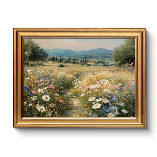 Vintage Floral Meadow Landscape Wall Art 12x16 European Countryside Decor - color: Flower Path, size: 16"L x 12"W