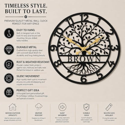 Personalized Tree of Life Wall Clock, Custom Name Metal Wall Clock - color: Design6