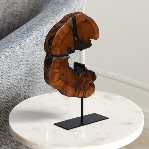 WELLAND Natural Wood Tabletop Sculpture with Metal Stand - size: Small