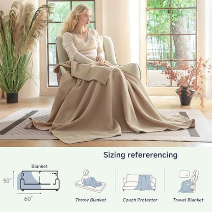 Simple&Opulence 100% Cotton Waffle Weave Throw Blanket 50"x60", Khaki - color: Khaki, size: Throw(50"X60")
