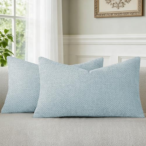 a moment Baby Blue Chenille Throw Pillow Covers 12x20 Inch Pack of 2 Modern Decorative Throw Pillow Covers Farmhouse Cross Covers Home Decor for Sofa Bedroom Living Room - color: Baby Blue, size: 20" x 12" (Pack of 2)