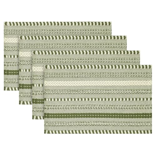 Artoid Mode Army Green Woven Braided Stripe Placemats Set of 4-12x18 Inch - color: Army Green, size: 12" x 18", 4 Pcs