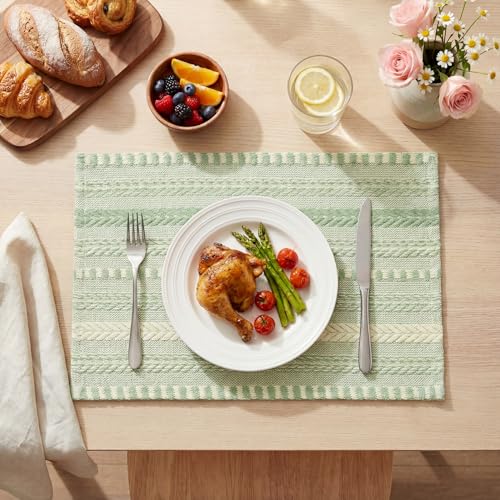Artoid Mode Sage Green Woven Braided Stripe Placemats Set of 4-12x18 Inch - color: Sage Green, size: 12" x 18", 4 Pcs