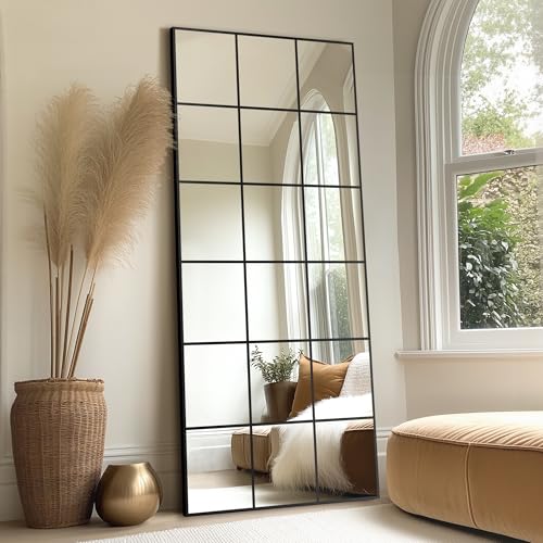 Delma Window Pane Full Length Mirror, 30"x70" Large Window Mirror, Black - size: 70"L x 30"W