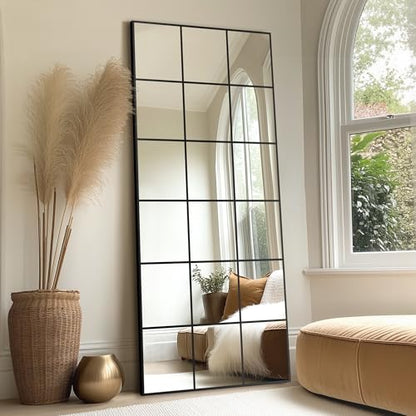 Delma Window Pane Full Length Mirror, 30"x70" Large Window Mirror, Black - size: 70"L x 30"W