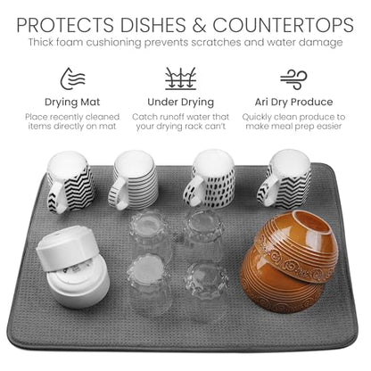 Bellemain Dish Drying Mat, Drying Matt Kitchen Counter, 17 x 24 Inch, Grey - color: Dark Gray, size: 17" x 24"