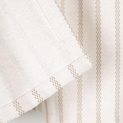 DOSLY Ides Farmhouse Rustic Beige Cotton Blend Striped Pleated Valance Curtain with Coconut Buttons for Kitchen, Living Room, Bedroom, 52" W x 18" L - color: Linen & Beige Stripe, size: 52"W x 18"L (Pack of 1)