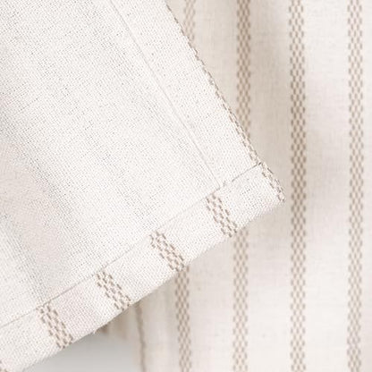 DOSLY Ides Farmhouse Rustic Beige Cotton Blend Striped Pleated Valance Curtain with Coconut Buttons for Kitchen, Living Room, Bedroom, 52" W x 18" L - color: Linen & Beige Stripe, size: 52"W x 18"L (Pack of 1)