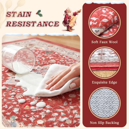 Red Christmas Kitchen Rugs Set of 3 Boho Washable Kitchen Floor Mats - color: Xmas Red, size: 20"x32"+20"x48"+20"x59"