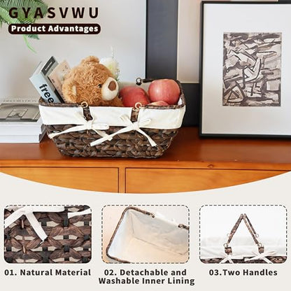 GYASVWU Wicker Picnic Baskets with Handles, Water Hyacinth Basket for Picnic, Wicker Storage Basket for Bread/Flowers/Gift/Wedding/Camping/Farmhouse (Brown) - color: Brown