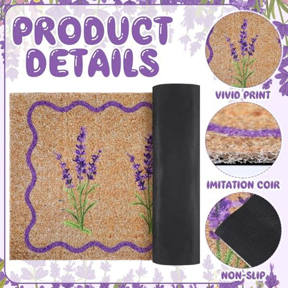 Dunzy Lavender Door Mat Outdoor Purple Floral Rug with Rubber Backing - style: Lavender