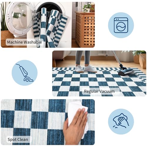 Garvee 2x6 Checkered Kitchen Rugs Washable Rugs for Hallway - color: Modern Plaid - Blue, size: 2' x 6' (Runner)