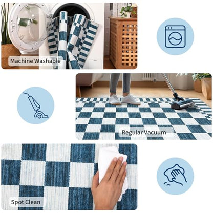 Garvee 2x6 Checkered Kitchen Rugs Washable Rugs for Hallway - color: Modern Plaid - Blue, size: 2' x 6' (Runner)